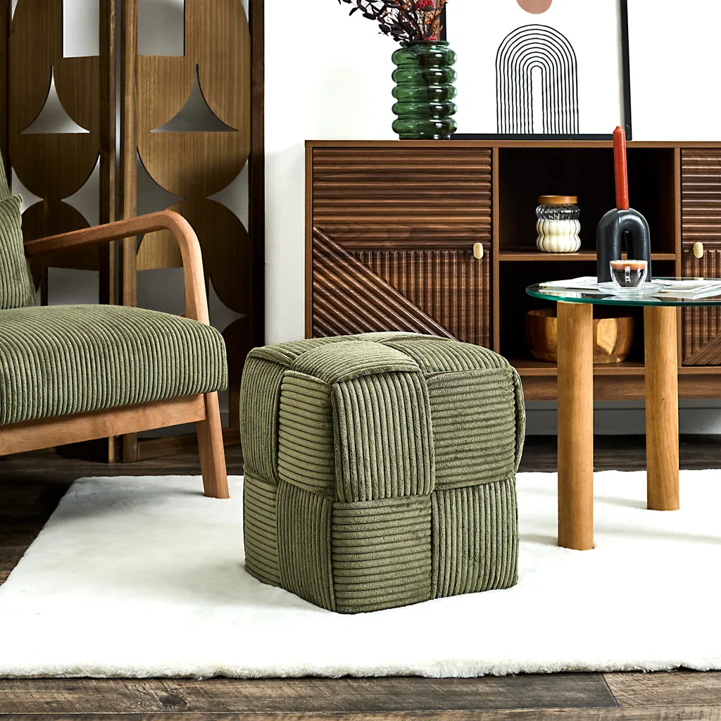 Pouf vert Scott assise basse tressée anti-affaissement velours