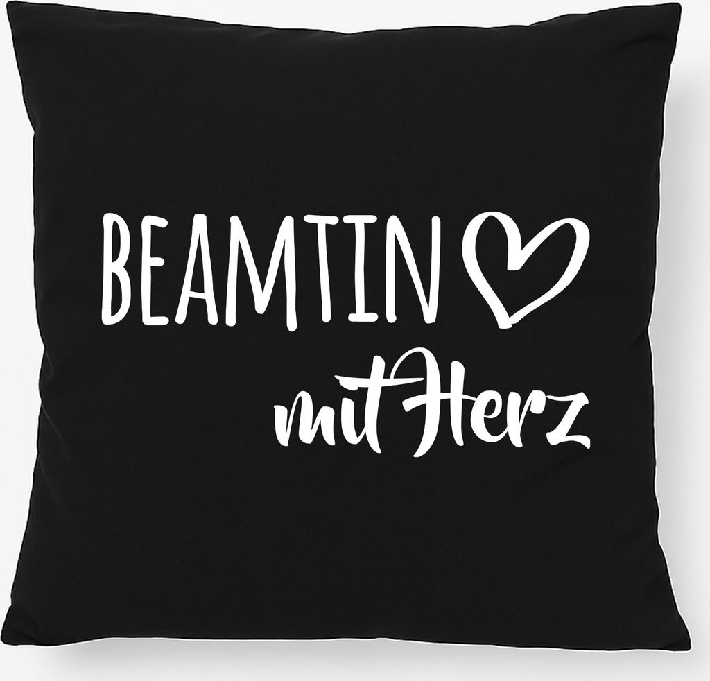 Huuraa Kissen Beamtin mit Herz 40x40cm mit Füllung Black Baumwolle Dekokissen Geschenkidee