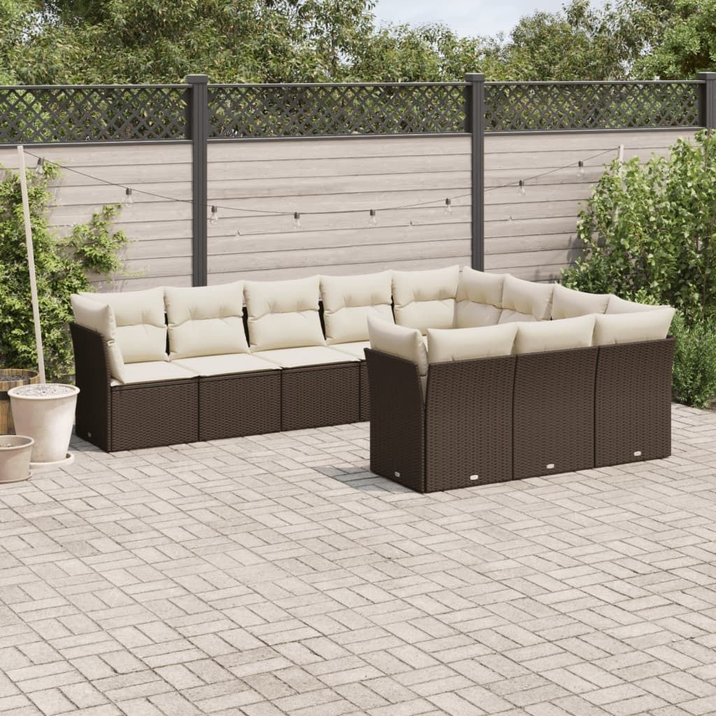 Maison Exclusive - 10-tlg. Garten-Sofagarnitur mit Kissen Braun Poly Rattan