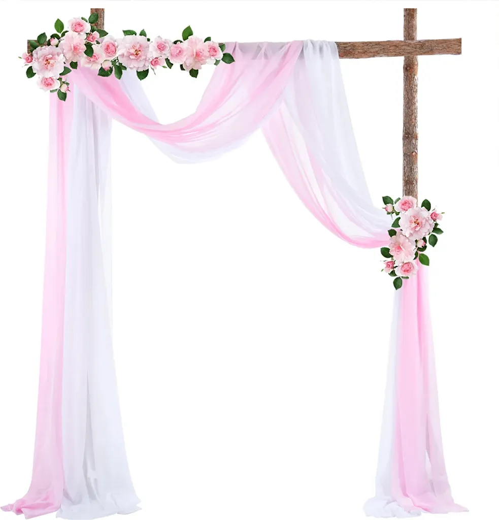 Rideau de fond bicolore blanc et rose 70x550 cm en mousseline souple