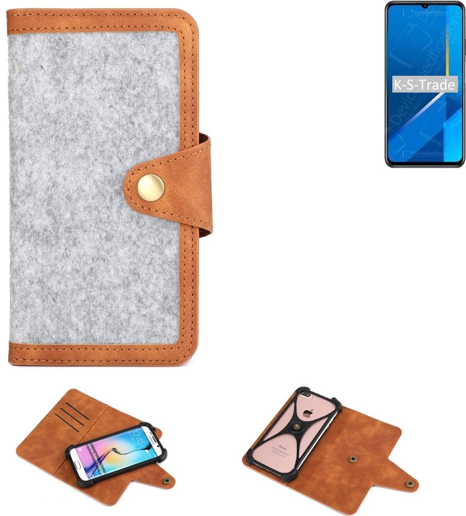 K-S-Trade Handyhülle kompatibel mit Huawei Honor X10 Max Schutzhülle Filz-Hülle Kunst-Leder hellgrau braun (1x)