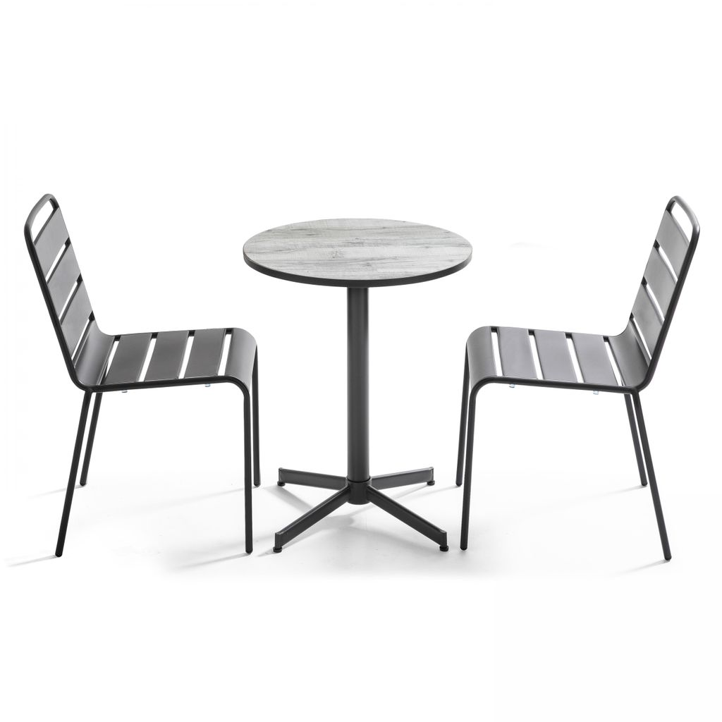 Gartenset und 2 Metallstühle Grau - Oviala Tivoli