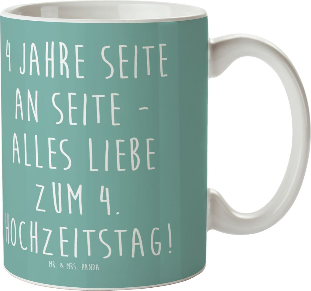Mr. & Mrs. Panda Tasse 4. Hochzeitstag Seidenhochzeit - Meeresbrise - Geschenk, Hochzeit, Hochtzeit, Erinnerungen, Teetasse, alles Liebe zum, Gesch...