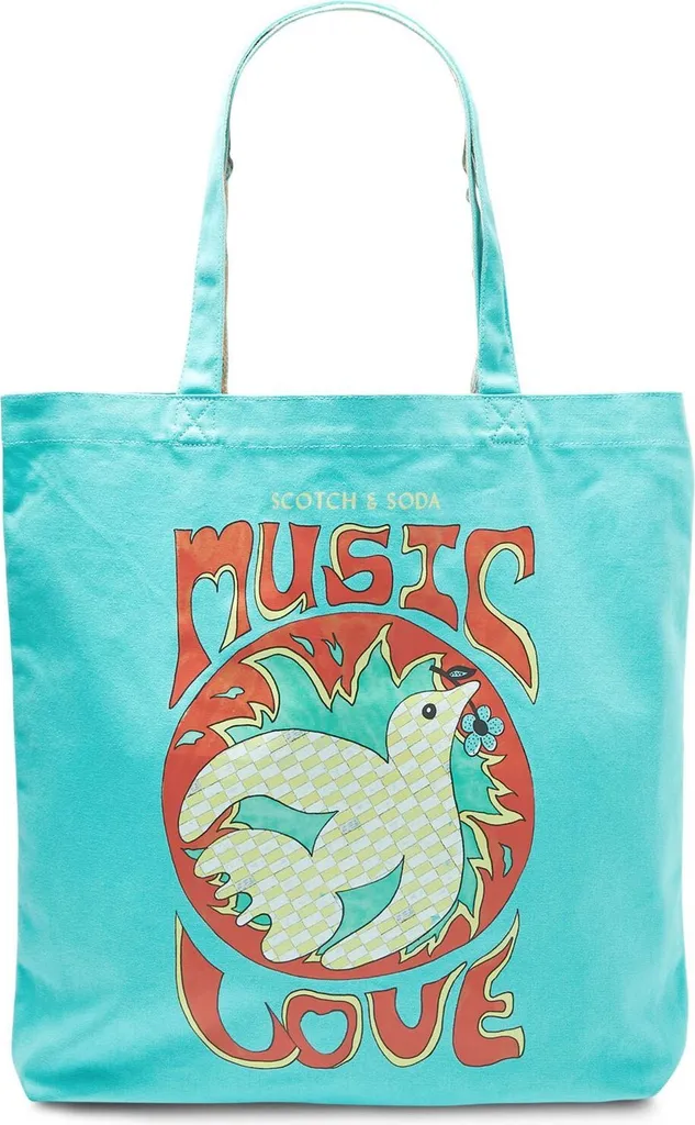 Sac de Shopping Canvas Artwork Tote Menthe Scotch & Soda pour l'Épaule