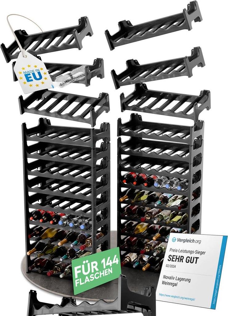 Novaliv Flaschenregal für 144 Flaschen | Weinregal grau | Produktbild 