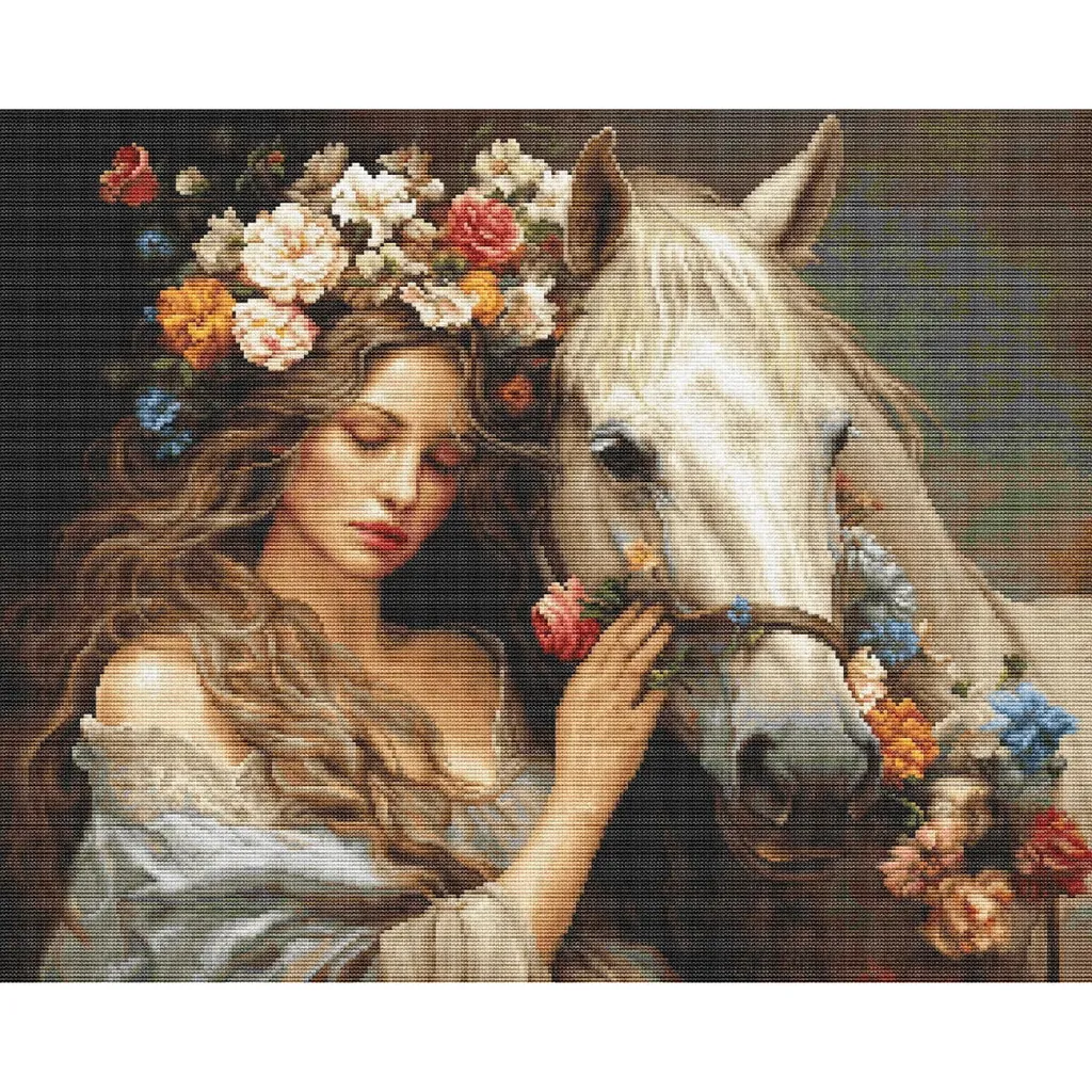 Kit de broderie point de croix complet motif fée de fleurs 44x35cm