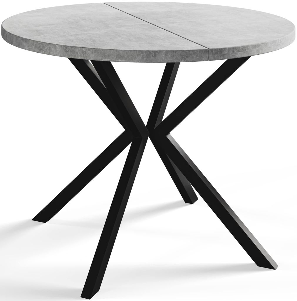 Alpi Moebel, Runder Esstisch Loft Liten, Modern Ausziehbarer Tisch 100-180 cm, Hellgrau mit Schwarz Metallbeinen