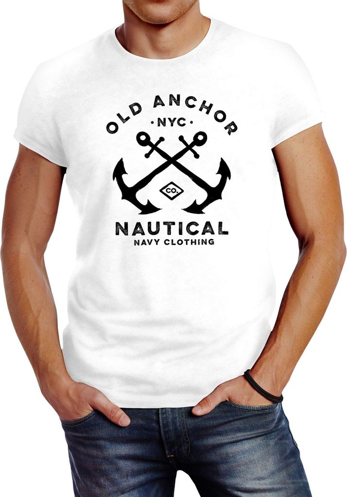 Herren T-Shirt gekreuzte Anker Old Anchor Nautical Neverless weiß S