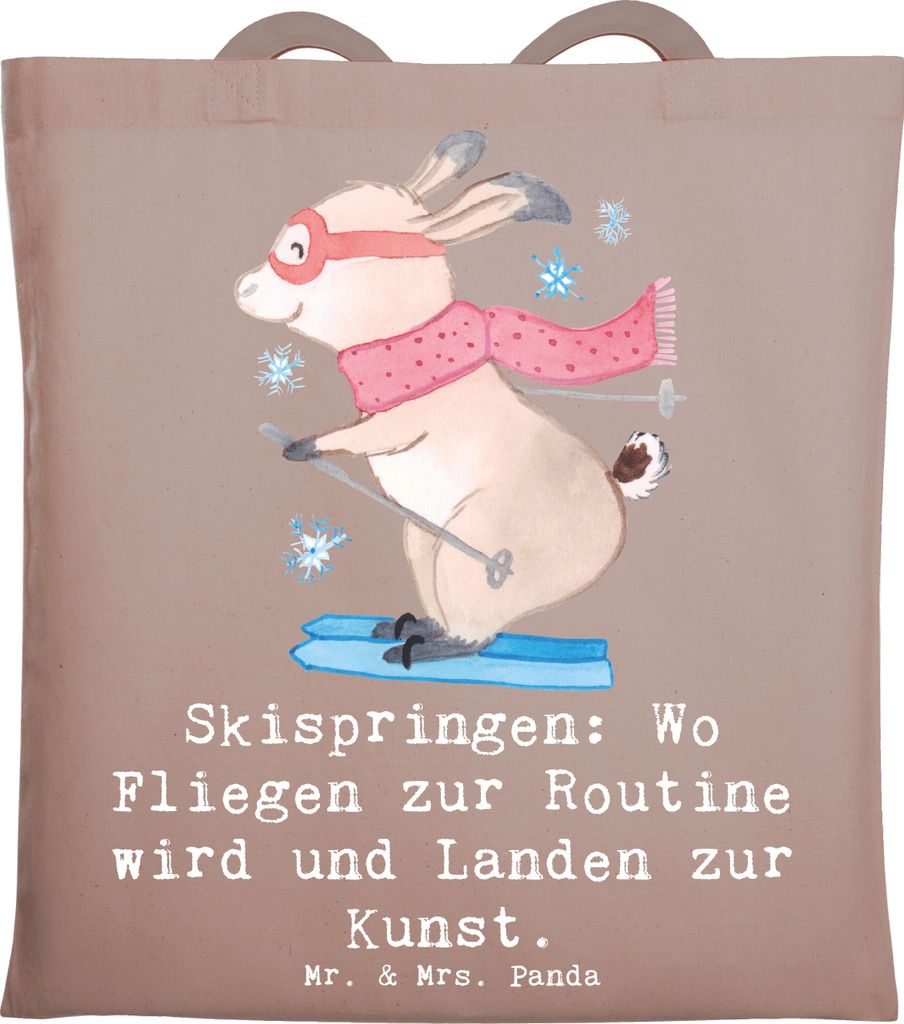 Mr. & Mrs. Panda Schultasche Skispringen Kunstflug - Braun Pastell - Geschenk, Routine, Büchertasche, Tasche, Sprungtechnik, Sportler, Wintersport...