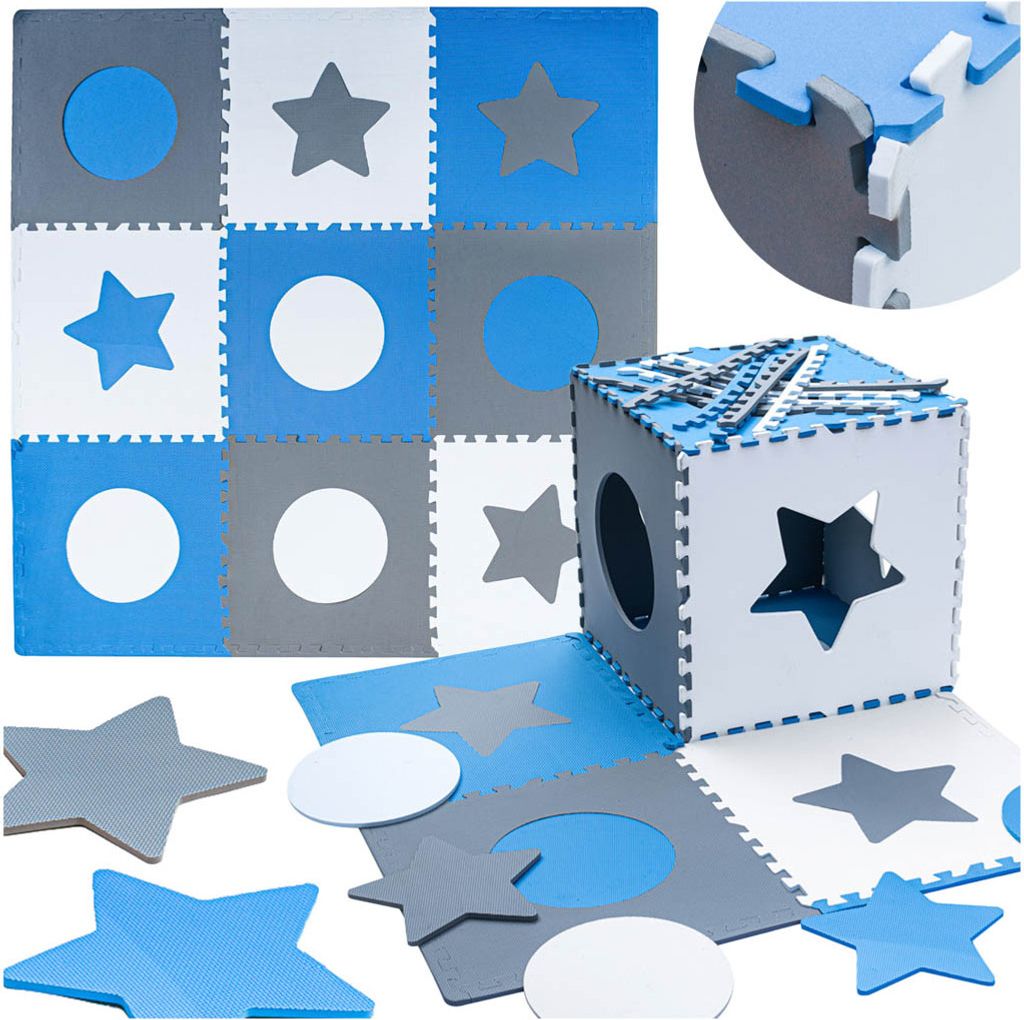 Tapis Puzzle Étoiles,9 Carrés,18 Pièces,Mousse Eva,Sans Substances Nocives,Dalle Jeu 91X91 Cm