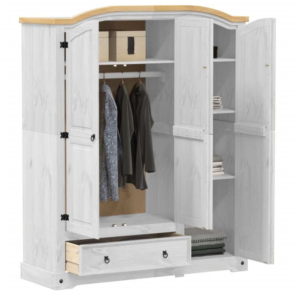 "2026 Aktion"Kleiderschrank Corona Weiß 151,5x52x186cm Massivholz Kiefer - Kleiderschränke DEMöbel3381307