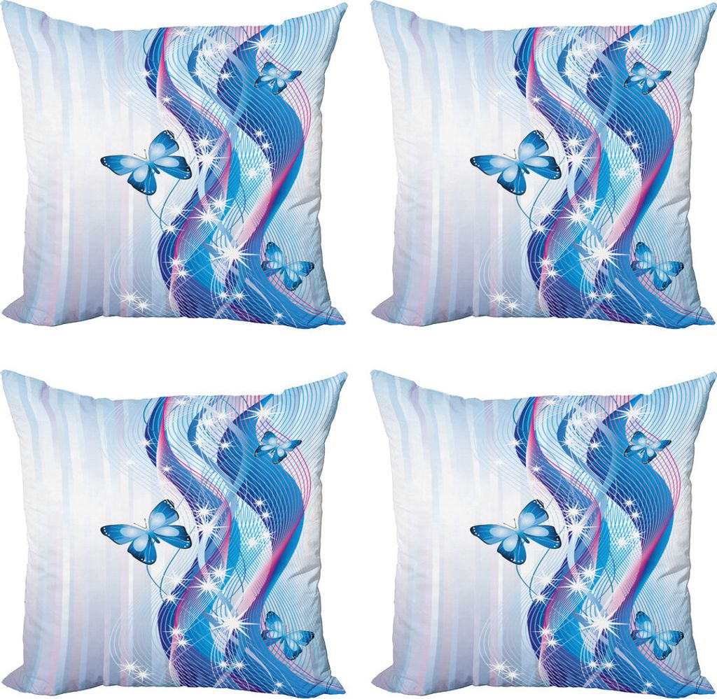 ABAKUHAUS Navy und Blush Kissenbezug Set (4 Stück), Magie Schmetterling, Moderner Doppelseitiger Digitaldruck, 60 cm x 60 cm, Blau, Rosa, Weiß
