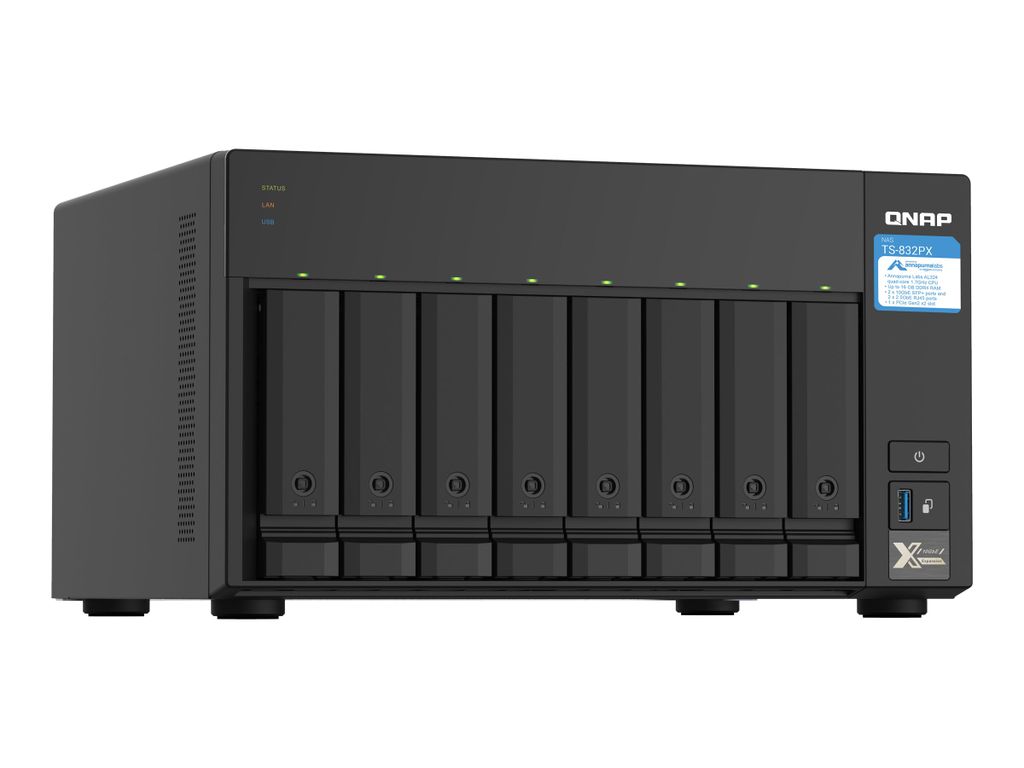 QNAP TS-832PX-4G - NAS-Server - 8 Schächte - SATA 6Gb/s - RAID RAID 0, 1, 5, 6, 10, 50, JBOD, 60 - RAM 4 GB - Gigabit Ethernet / 2.5 Gigabit Ether...