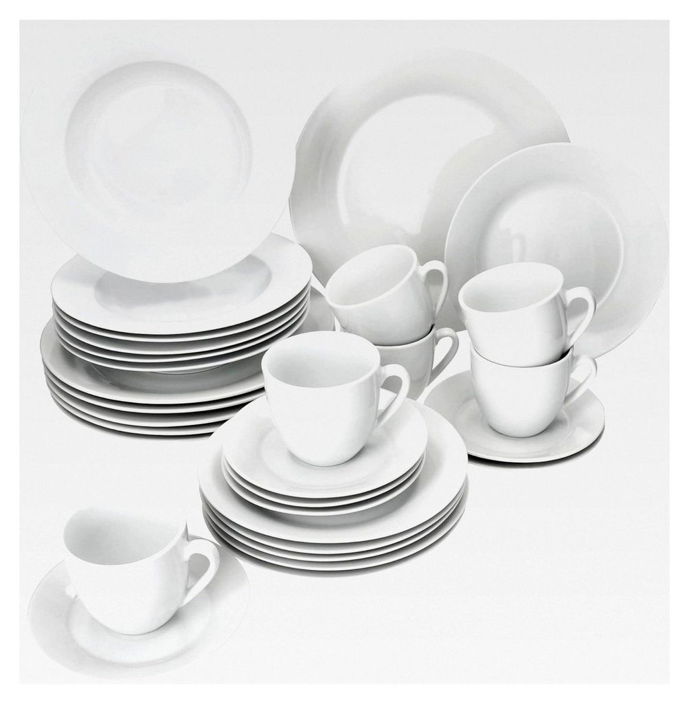 Kombiservice aus weißem Porzellan für 6 Personen, 30-teilig