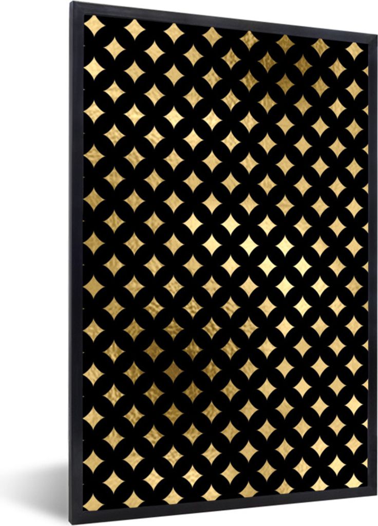 MuchoWow Gerahmtes Poster Muster - Gold - Schwarz - Kariert 20x30 cm - Poster mit Schwarzem Bilderrahmen Wandposter Rahmen Foto Bilder - Drucken ...