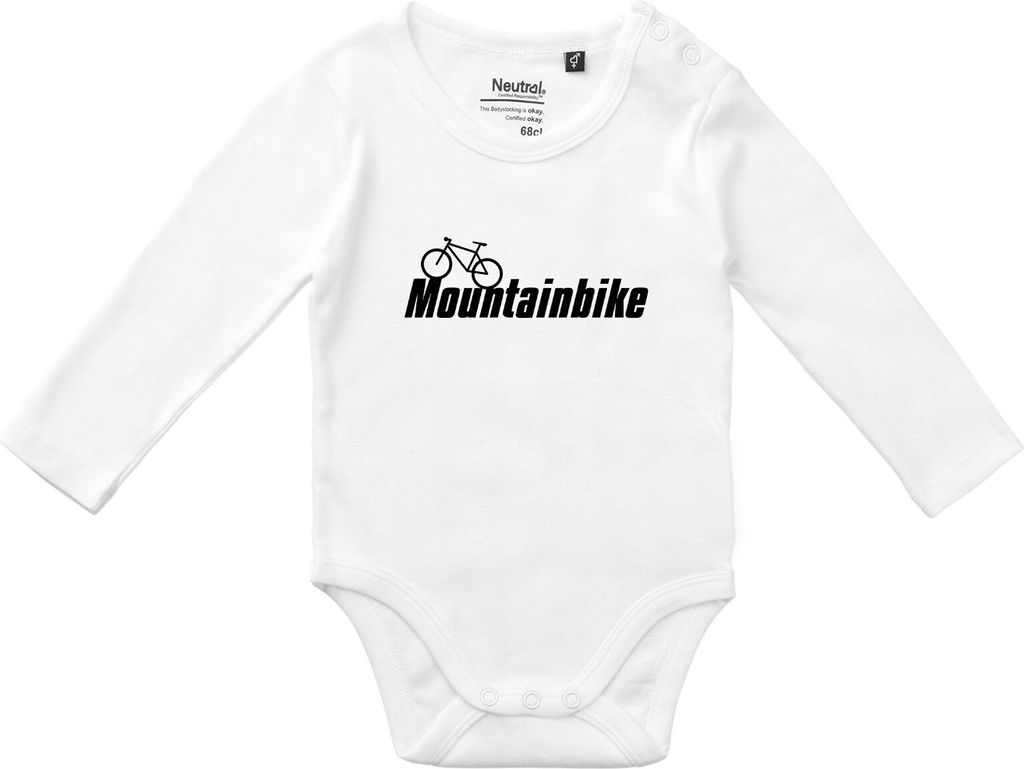 Huuraa Baby Body Mountain Bike Fahrrad 62 White Baumwolle Fairtrade Langarmbody Geschenkidee