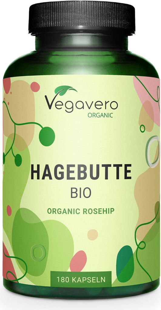Vegavero Hagebutte | 180 Kapseln | 700 mg -Hagebuttenpulver pro Kapsel | vegan