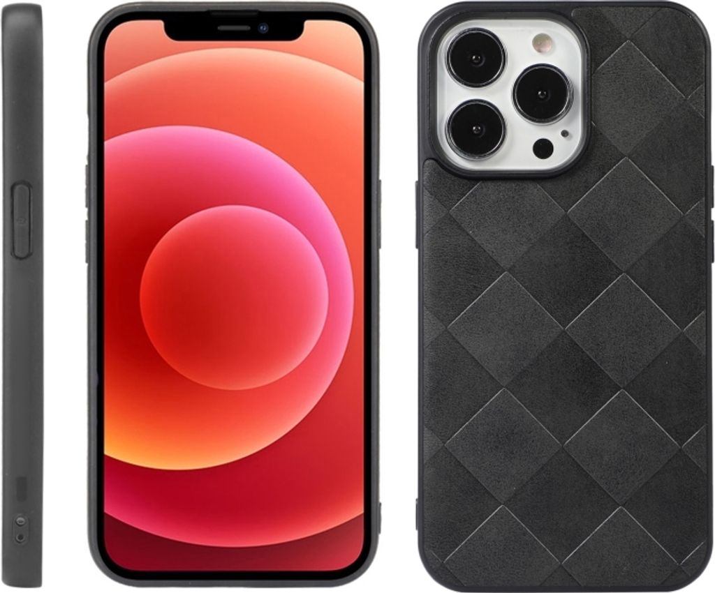 Für iPhone 12 Pro Max Weave Plaid PolyurethanPhone Case (Black)