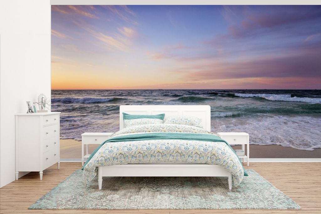 MuchoWow Fototapete für Wohnzimmer oder Schlafzimmer Wandtapete Vinyl Motivtapete Strand - Pastell - Farben - 395x220 cm - Tapezier Papier