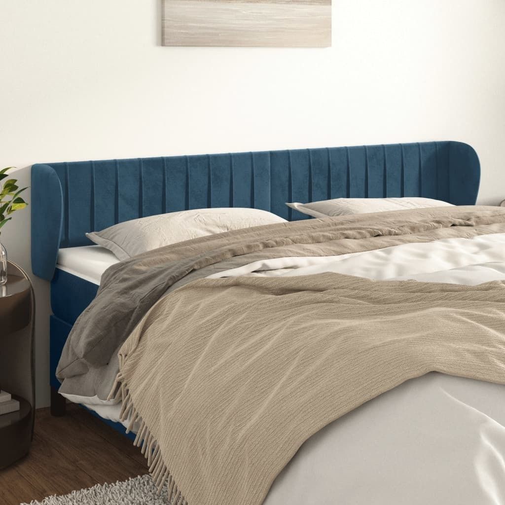 "SALE 2026"Kopfteil - modernes Design - fürs Schlafzimmer - mit Ohren Dunkelblau 203x23x78/88cm Samt DE875158 - Kopfteile