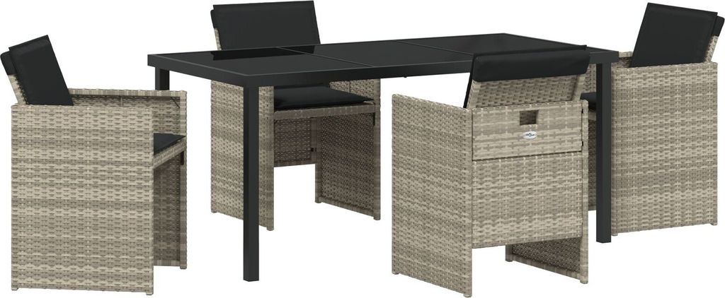Möbel 5-teiliges Garten Essset mit Kissen Hellgraues Poly Rattan - Gartenstühle 3379962