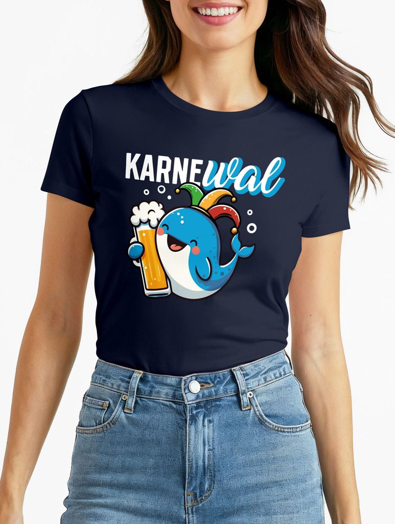 Damen T-Shirt Fasching Karneval Wal Bier Kostüm-Ersatz Verkleidung Last Minute Faschingskostüme Frauen Funshirt Moonworks