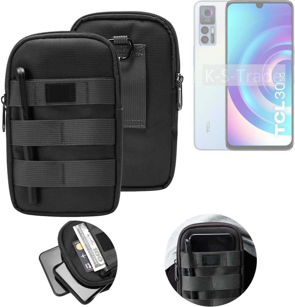 K-S-Trade Holster Gürtel Tasche kompatibel mit TCL 30 5G Handy Tasche Schutz Hülle dunkel-grau viele Fächer, 1x