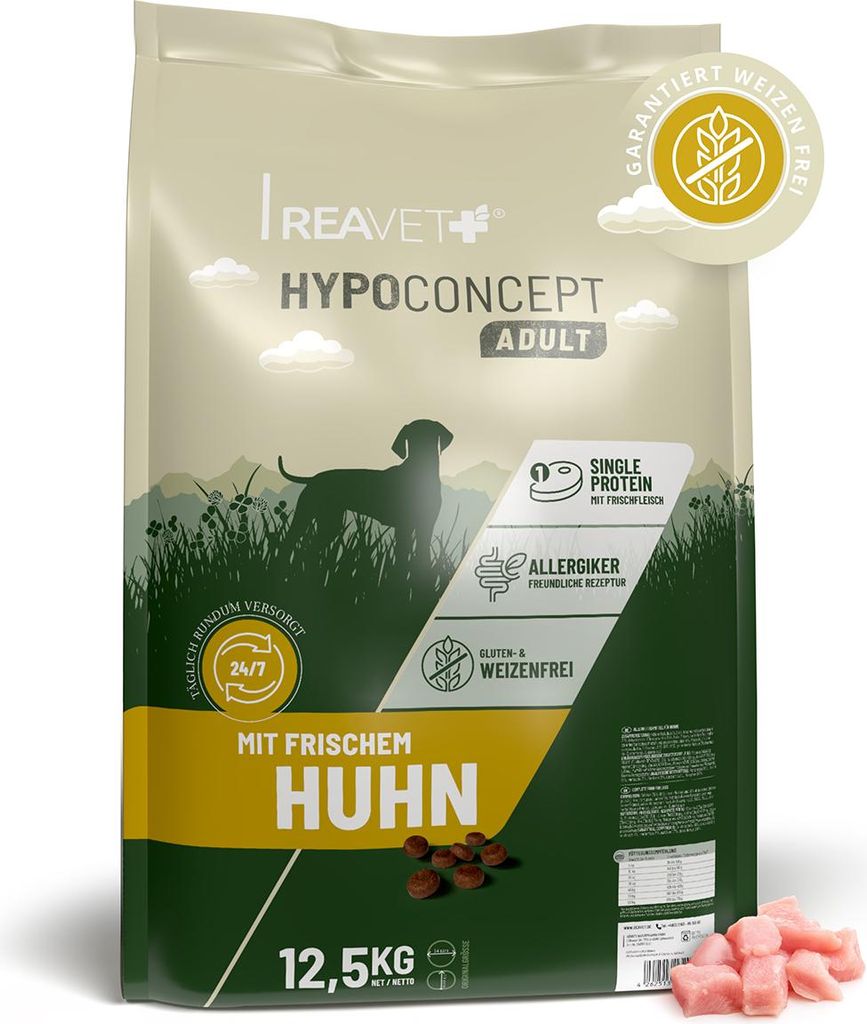 REAVET HYPOCONCEPT Hundetrockenfutter Huhn 12,5kg – Single-Protein mit Frischfleisch | Weizenfrei & ohne Zucker | Trockenfutter Adult für alle H...
