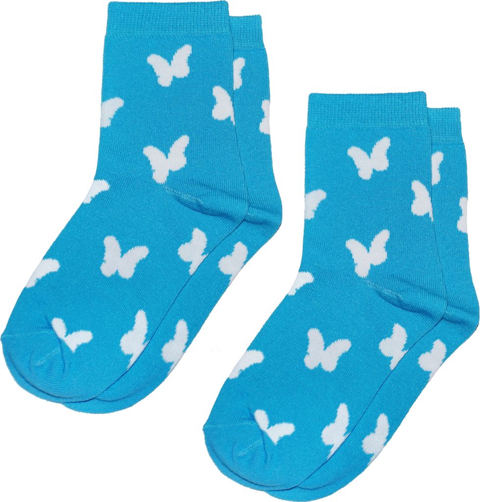 Kinder Basicsocken 2-er Pack Schmetterlinge Türkis Blau in Größe 31-34 für Mädchen