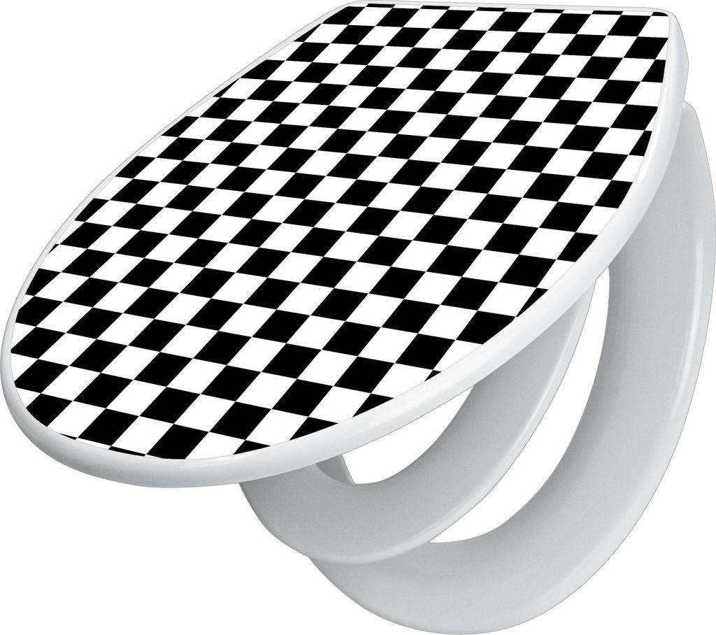 banjado Familien WC Sitz mit Absenkautomatik 37x44,5x5cm -Karo Schwarz - Klodeckel/Klobrille mit kindersitz aus hochwertigem Polypropylen - univers...