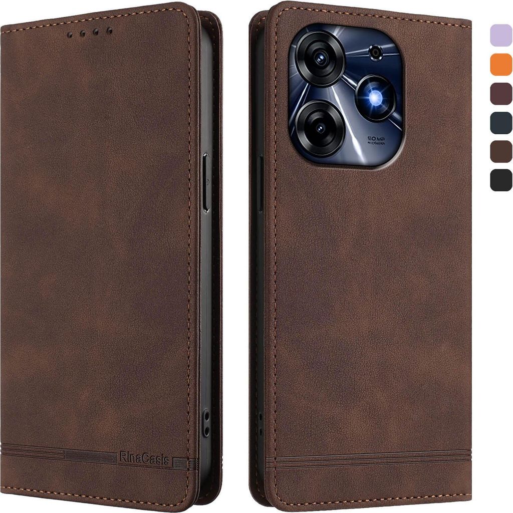 Hülle für Tecno Spark 10 Pro, Retro Kunstleder Ständer Klapphülle mit Kartenfächer und Magnetische Braun