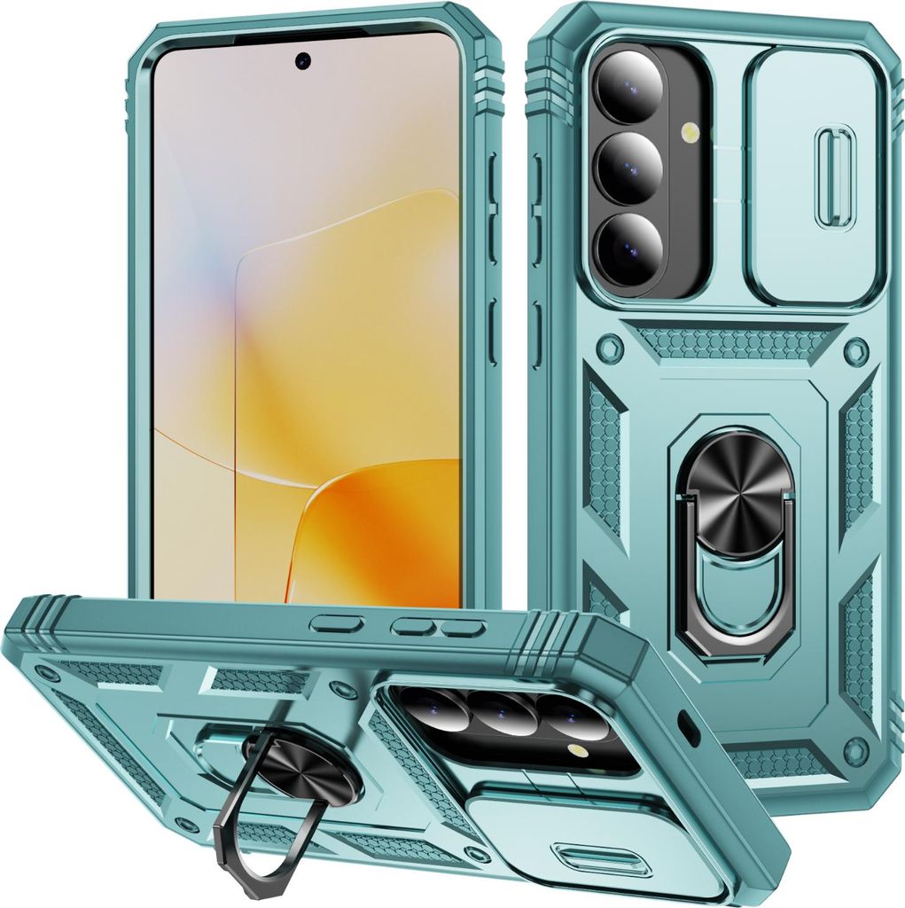 Hülle für Samsung Galaxy S26+, Schiebe Kamera Schutz Stoßfest Schutzhülle mit Ringhalterung Ständer Kartenhalter Grün