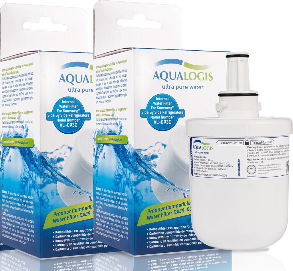 Aqualogis AL-093G Ersatz für SAMSUNG DA29-00003G HAFIN2EXP Kühlschrankfilter 2 Stück - Kompatibel mit DA29-00003A, HAFIN2 EXP, DA99-02131A