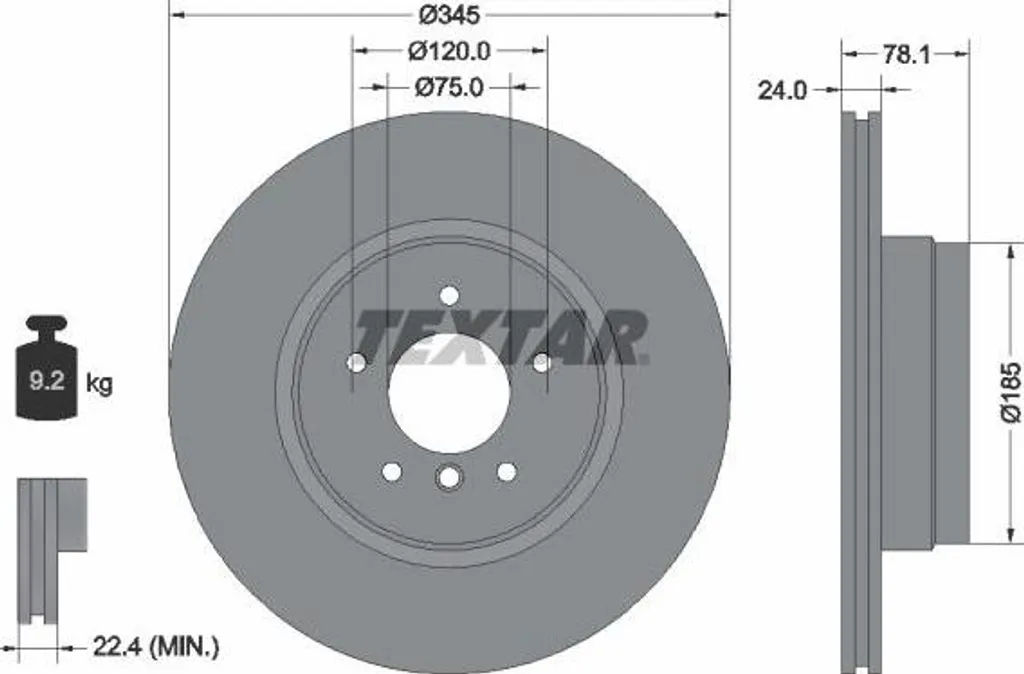 Sécurité de freinage : Disque de frein Textar 92161205 pour BMW X5 X6