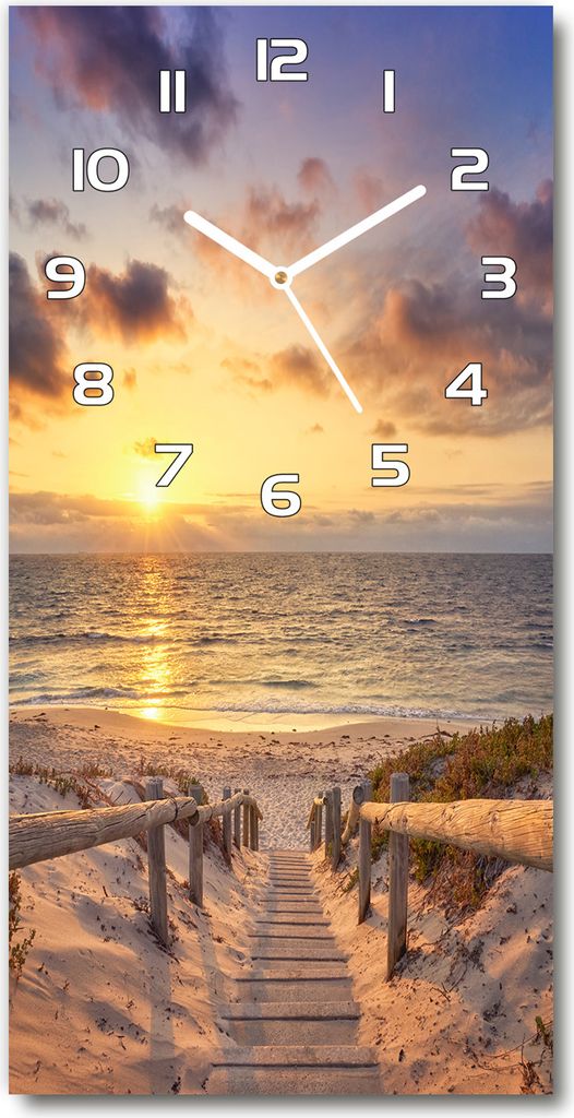 Wanduhr aus Glas – 30x60 cm - Glasbild - Glasuhr - Gehärtetes Glas -Weg zum Strand