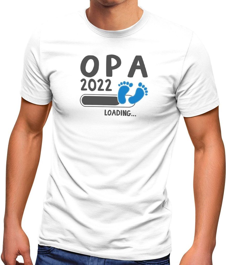 Herren T-Shirt Papa Opa Onkel 2023 loading Geschenk für werdenden Opa Geschenk Geburt Baby Moonworks weiß-blau XL