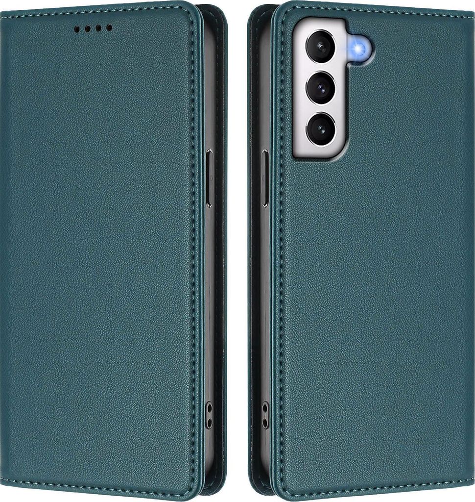 Handyhülle für Samsung Galaxy S21+ 5G, Kunstleder Klapphülle Stoßfeste Magnetische Hülle mit Ständer Grün