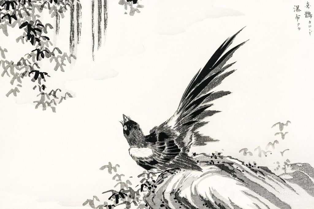 Plakat 45x30cm Elster, Japanischer Vintage Kashu für das Wohnzimmer