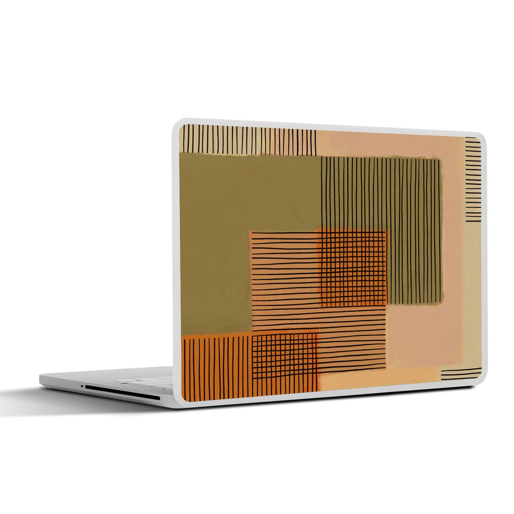 MuchoWow Laptop Aufkleber Sticker Cover Abstrakt - Linien - Würfel - Patchwork 32.5x23.5 cm - Sticker für Laptop - Selbstklebend
