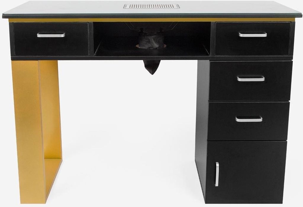 Manikürtisch schwarz mit Absaugvorrichtung und Glasplatte Glamos