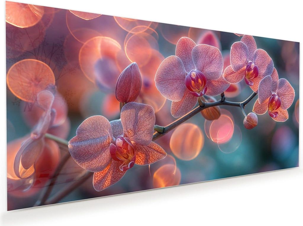Glasbild 100x50cm in XXL für Wohnzimmer, Schlafzimmer Motiv Orchidee Bokeh