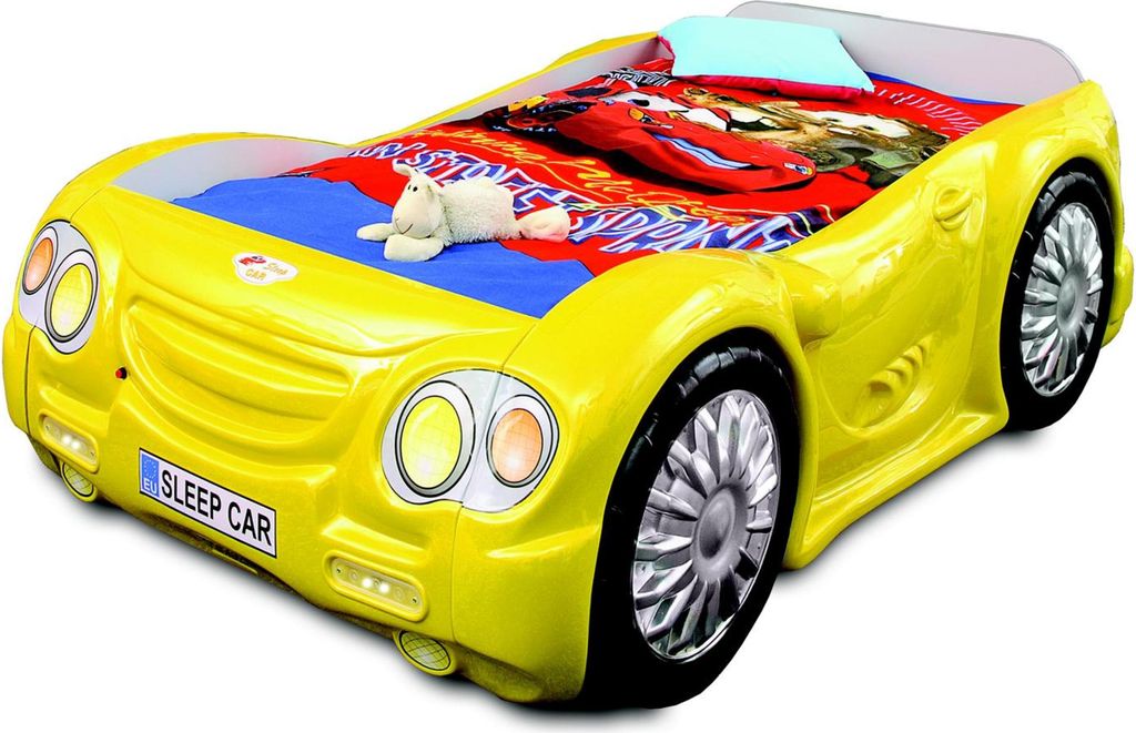 Rennwagen Auto Bett Matratze Kinderbett Autobett Kinderzimmer Betten Möbel gelb