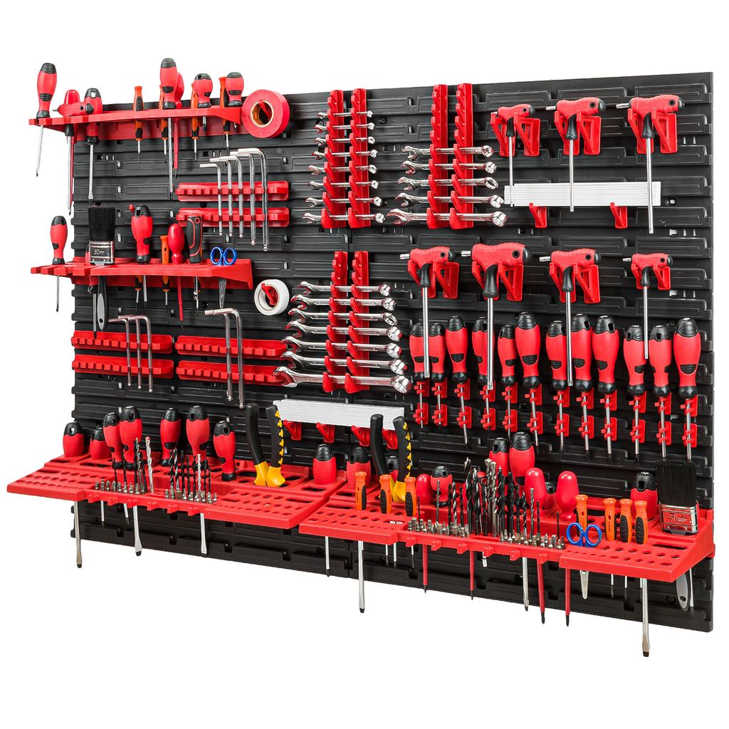 Werkzeugwand 1152 x 390 mm Lochwand mit 70 Stapelboxen Werkstatt Lagersystem 