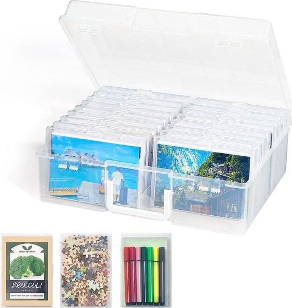 Fotoaufbewahrungsbox, 10,1 x 15,2 cm (4 x 6 Zoll), Fotokoffer, 18 Fotofächer, transparente Fotoboxen zur Aufbewahrung, Fotoorganizer aus Kunststof...