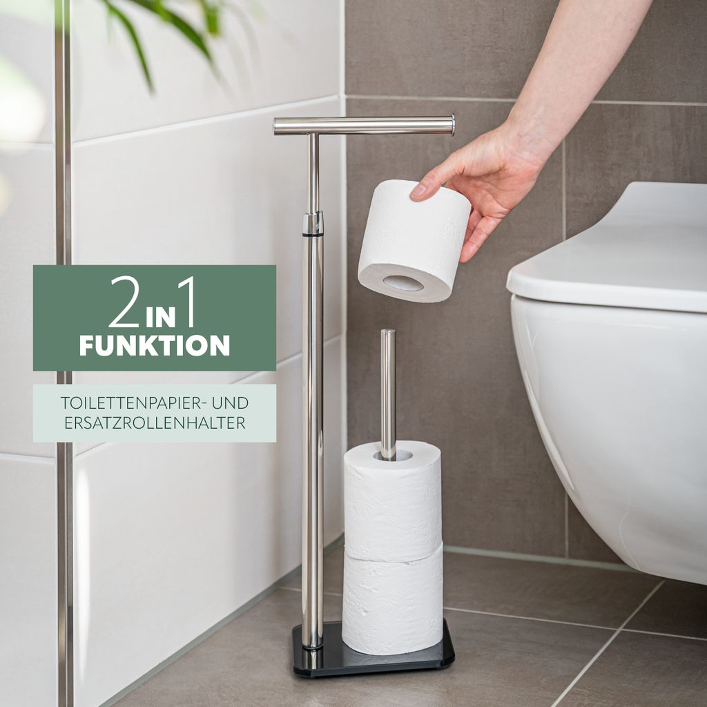 Toilettenpapierhalter Aus Edelstahl SUS304 – Freistehend, Hält 3 Rollen, Rutschfeste Basis, Set Mit 2 Stück (Chrom)