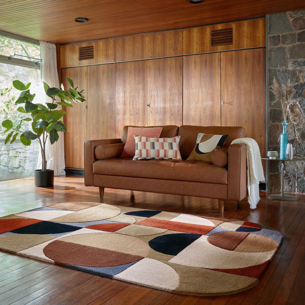 Wollteppich Arch Muster, Geometrisch, Wohnzimmer Multicolor-Terrakotta Oval 200x290 | 100% Wolle, Rücken aus 75% Baumwolle, 25% Polyester | Florh...