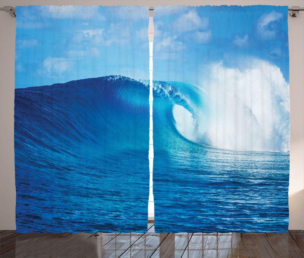 ABAKUHAUS Ozean Rustikaler Vorhang, Bewölkter Sommer-Himmel gewellt, Wohnzimmer Universalband Gardinen mit Schlaufen und Haken, 280 x 225 cm, Navy...