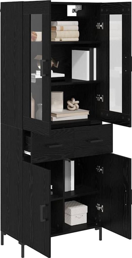 (Design 2026) Highboard 2 pcs - Montage erforderlich - Schwarz Eichen-Optik 69,5 x 34 x 180cm - HOMMIE 469141 - Kommoden
