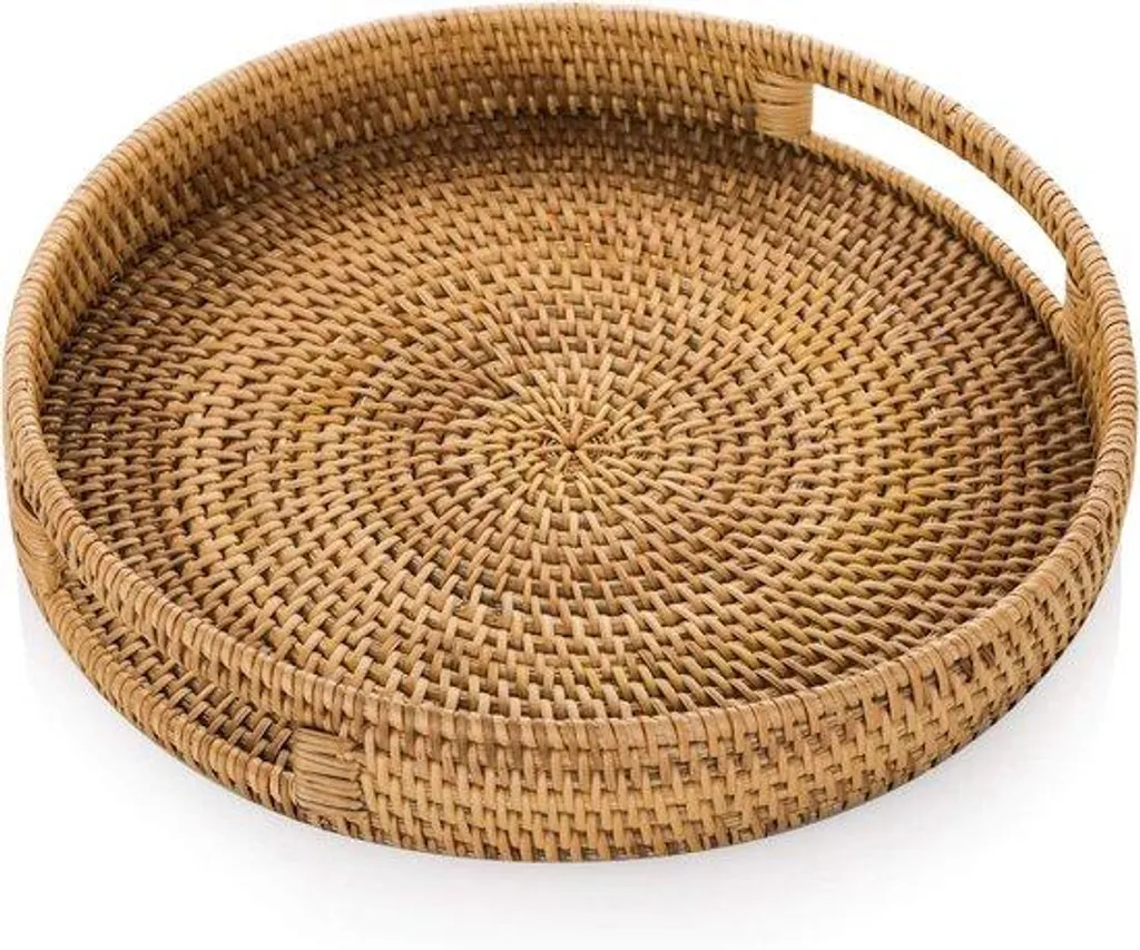 Plateau rond en rotin stable pour organiser et sublimer votre salon