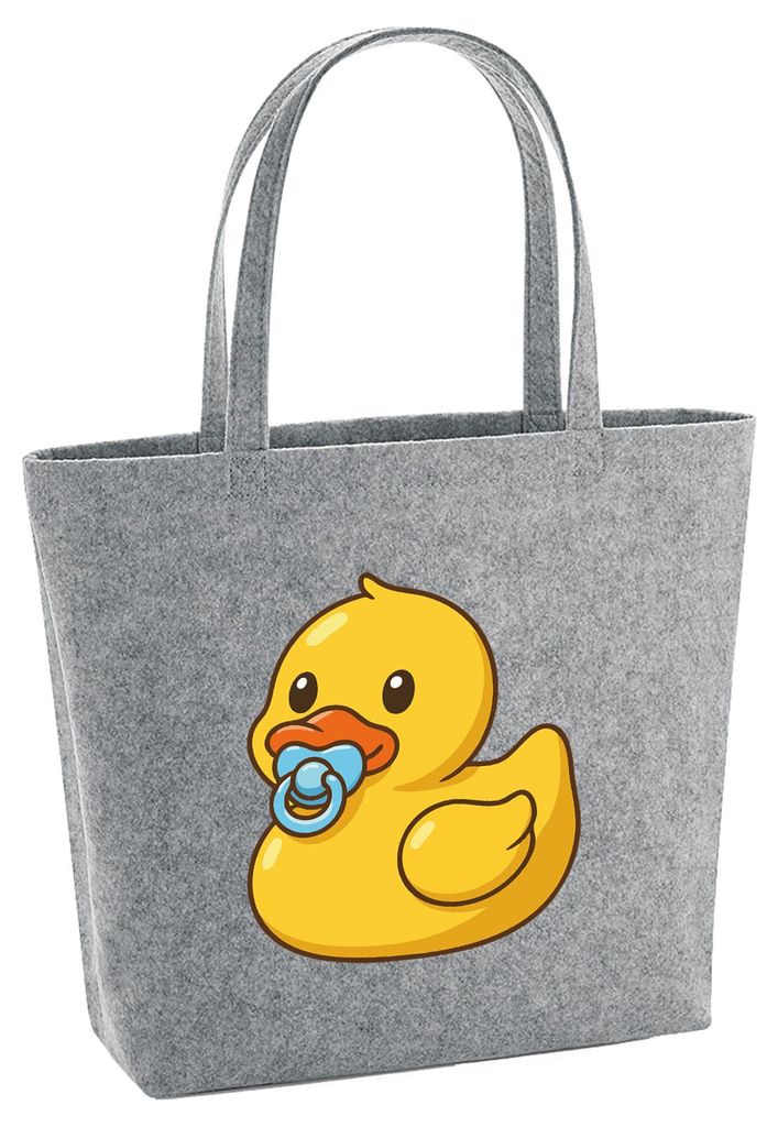 Huuraa Filzshopper Quietscheente Baby Gummiente Säugling 22 Liter Grey Melange Filztasche Geschenkidee